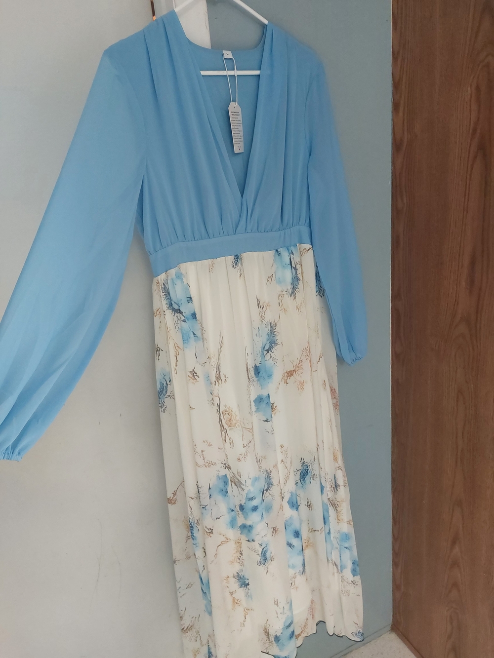 Light Blue & Ivory Floral Maxi Dress
